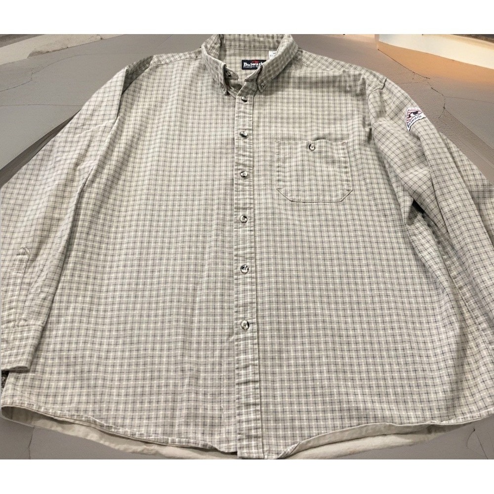 Bulwark FR Flame Resistant Shirt Mens XXL Regular Tan Plaid Workwear Button